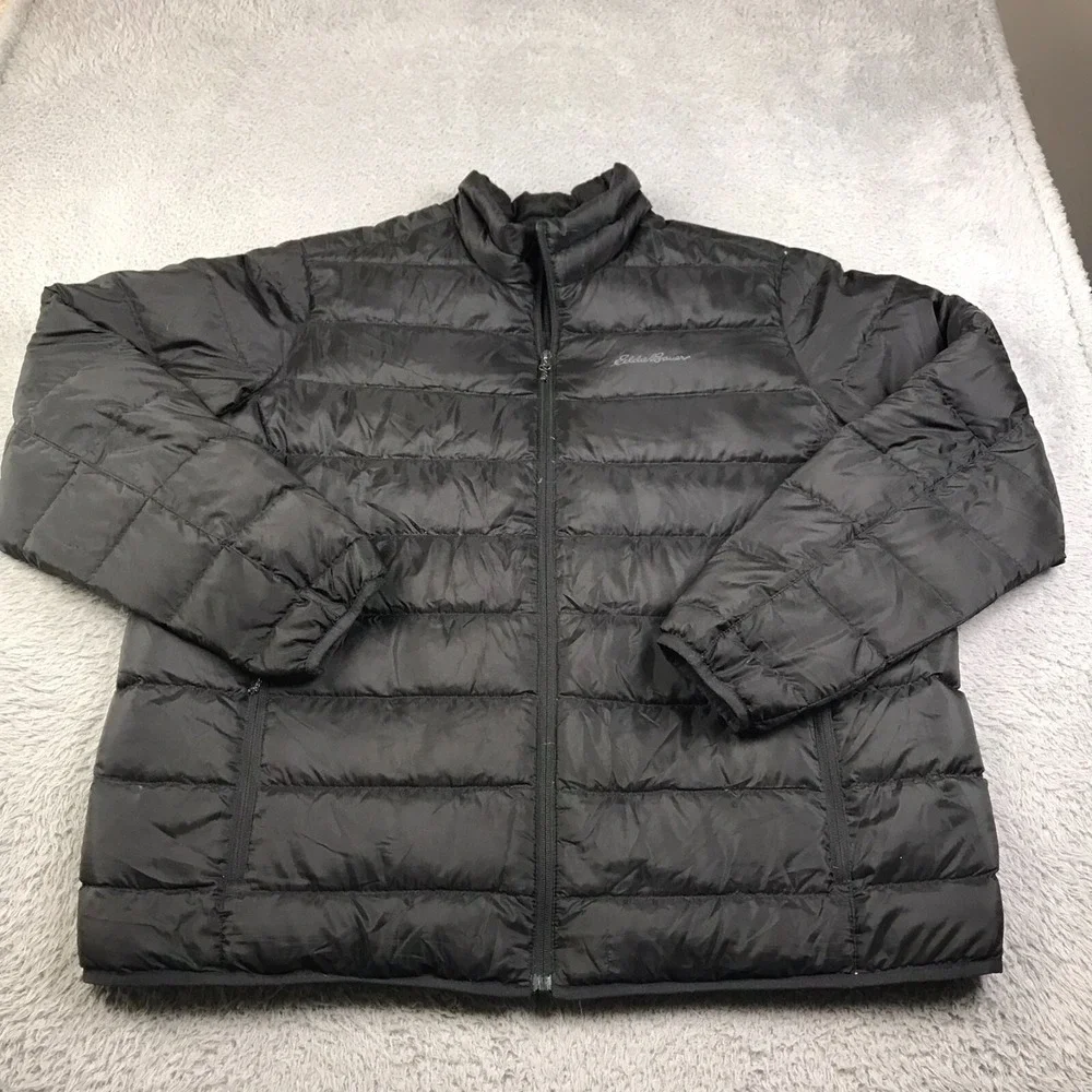 Eddie Bauer Down Jacket Mens 2XL Black EB650 Insulated Full Zip Puffer Coat